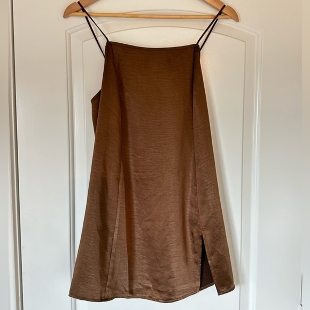 Motel Rocks DATISTA SLIP DRESS IN SATIN BROWN | SIZE‎ XXS
